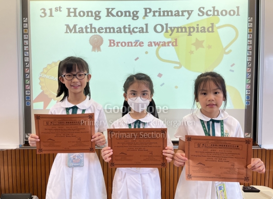 31st Hong Kong Primary School Mathematical Olympiad - group photo of bronze award